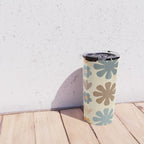 Scandi Floral Grid Retro Flower Pattern in Muted Orange, Slate Blue, Brown, Taupe, and Beige  Travel Mug Gallery Image 4