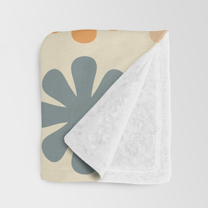 Scandi Floral Grid Retro Flower Pattern in Muted Orange, Slate Blue, Brown, Taupe, and Beige  Throw Blanket Gallery Image 3