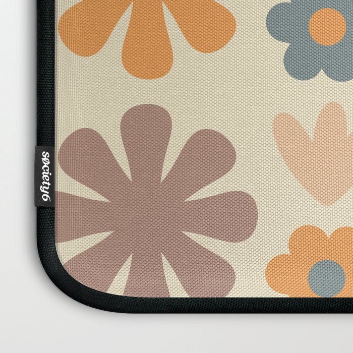 Scandi Floral Grid Retro Flower Pattern in Muted Orange, Slate Blue, Brown, Taupe, and Beige  Laptop Sleeve Gallery Image 3