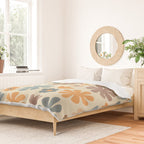 Scandi Floral Grid Retro Flower Pattern in Muted Orange, Slate Blue, Brown, Taupe, and Beige  Duvet Cover Gallery Image 2