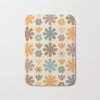 Scandi Floral Grid Retro Flower Pattern in Muted Orange, Slate Blue, Brown, Taupe, and Beige  Bath Mat Gallery Image 1
