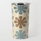 Scandi Floral Grid Retro Flower Pattern in Muted Orange, Slate Blue, Brown, Taupe, and Beige  Travel Mug Gallery Image 1