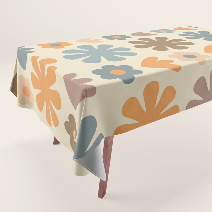 Scandi Floral Grid Retro Flower Pattern in Muted Orange, Slate Blue, B ...