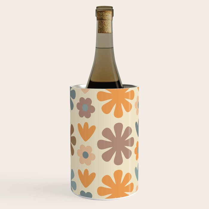 Scandi Floral Grid Retro Flower Pattern in Muted Orange, Slate Blue, Brown, Taupe, and Beige  Wine Chiller Gallery Image 3