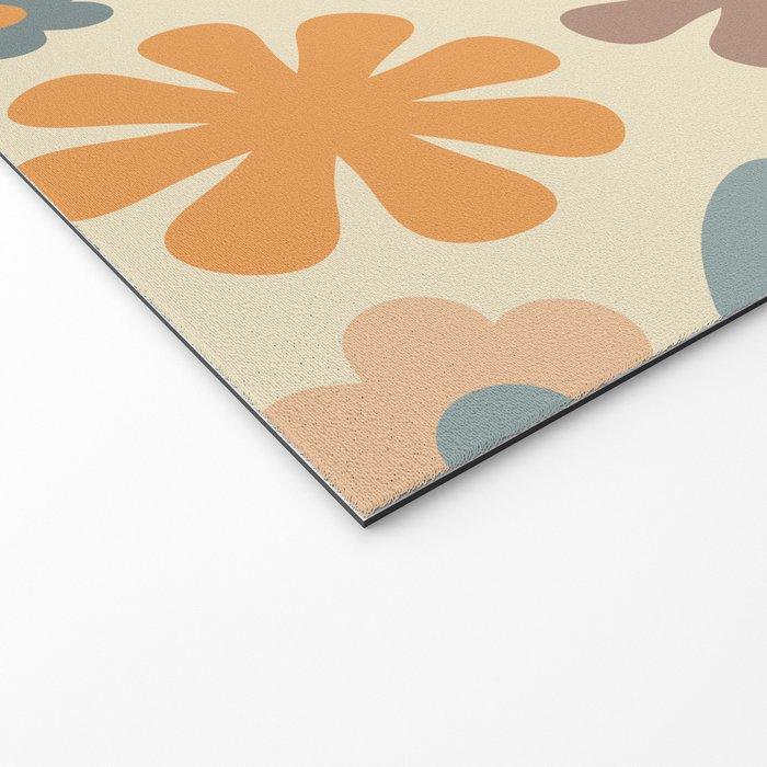Scandi Floral Grid Retro Flower Pattern in Muted Orange, Slate Blue, Brown, Taupe, and Beige  Welcome Mat Gallery Image 2