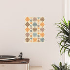 Scandi Floral Grid Retro Flower Pattern in Muted Orange, Slate Blue, Brown, Taupe, and Beige  Poster Gallery Image 2