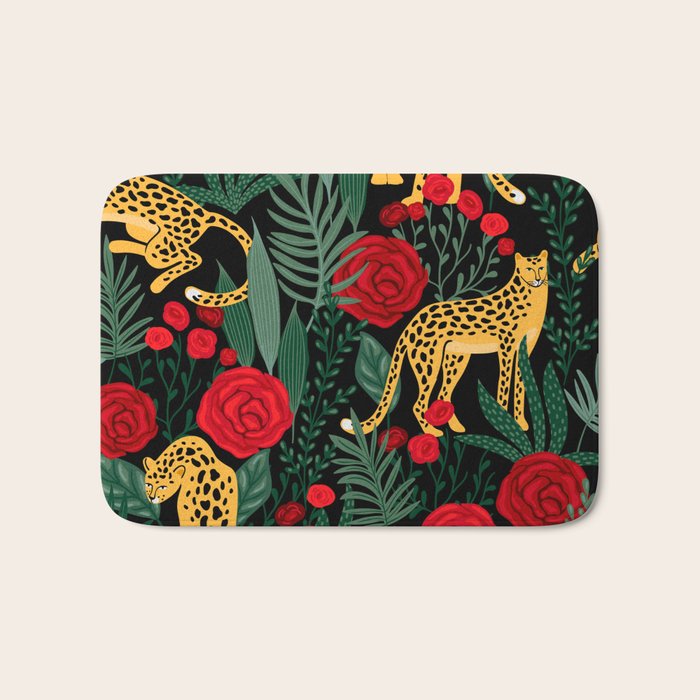 Leopards & Roses Pattern Bath Mat Gallery Image 1
