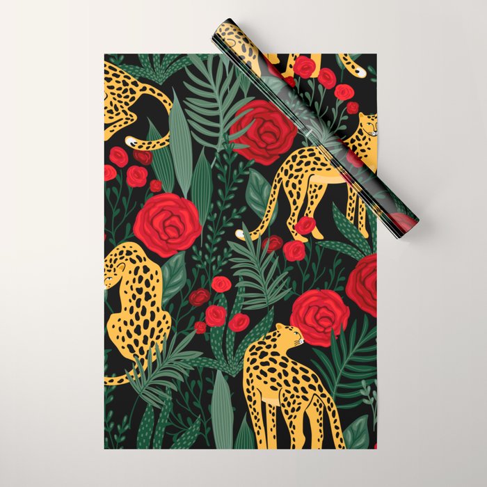 Leopards & Roses Pattern Wrapping Paper Gallery Image 1