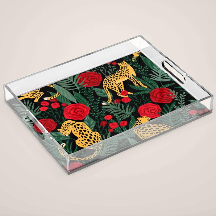 Leopards & Roses Pattern Acrylic Tray Gallery Image 1