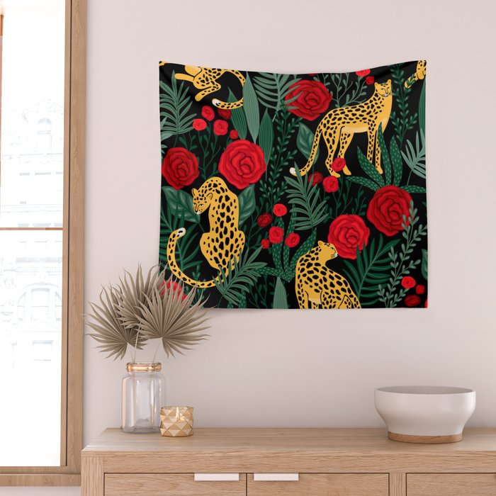 Leopards & Roses Pattern Wall Tapestry Gallery Image 2