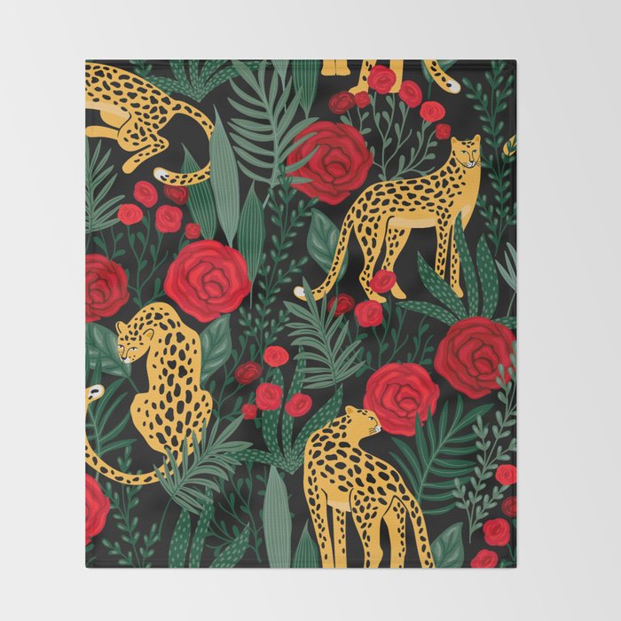 Leopards & Roses Pattern Throw Blanket Gallery Image 2