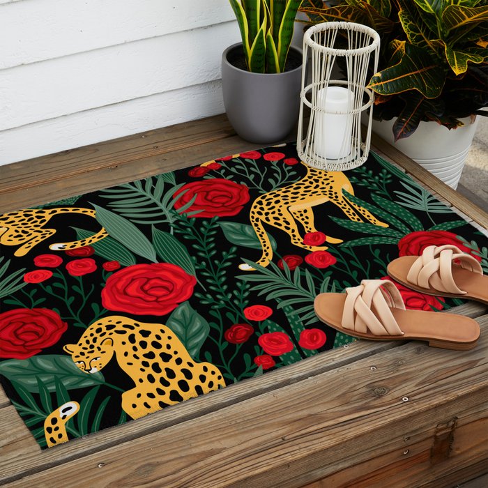 Leopards & Roses Pattern Outdoor Rug Gallery Image 2