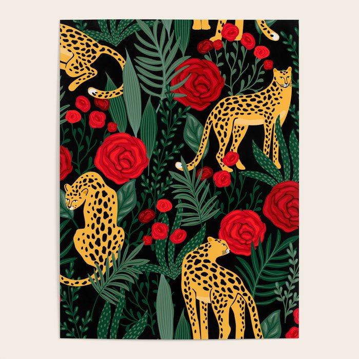 Leopards & Roses Pattern Poster Gallery Image 4
