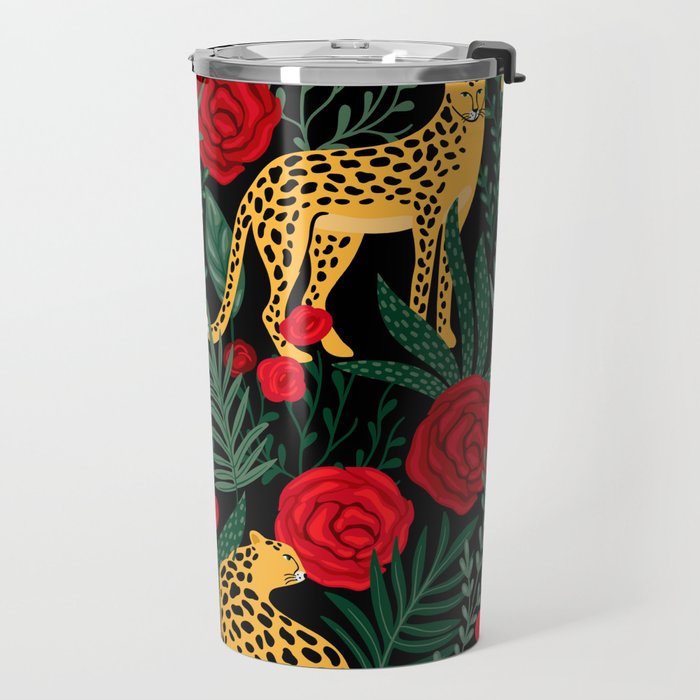Leopards & Roses Pattern Travel Mug Gallery Image 2