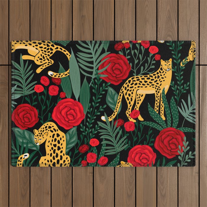 Leopards & Roses Pattern Outdoor Rug Gallery Image 1