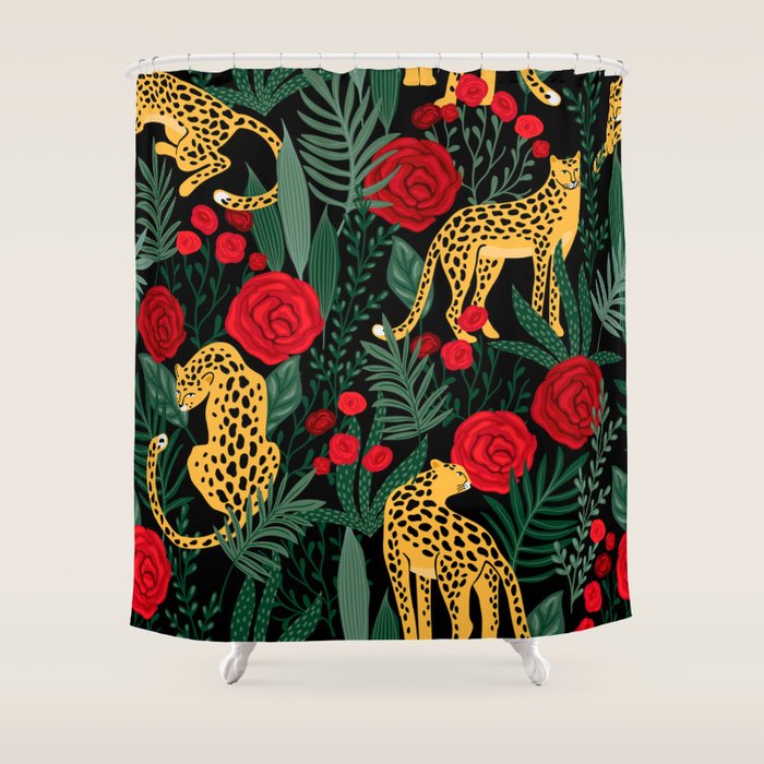 Leopards & Roses Pattern Shower Curtain Gallery Image 1