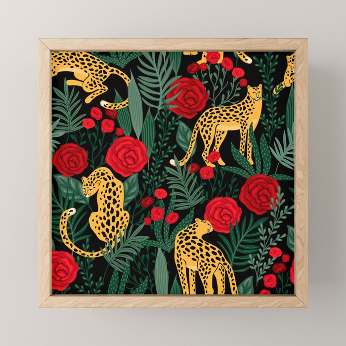 Leopards & Roses Pattern Mini Art Print