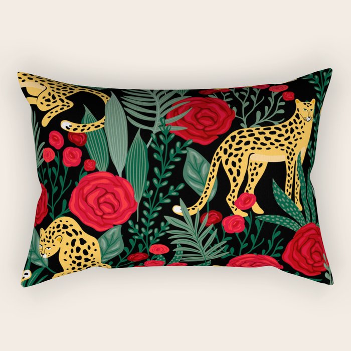 Leopards & Roses Pattern Rectangular Pillow Gallery Image 2