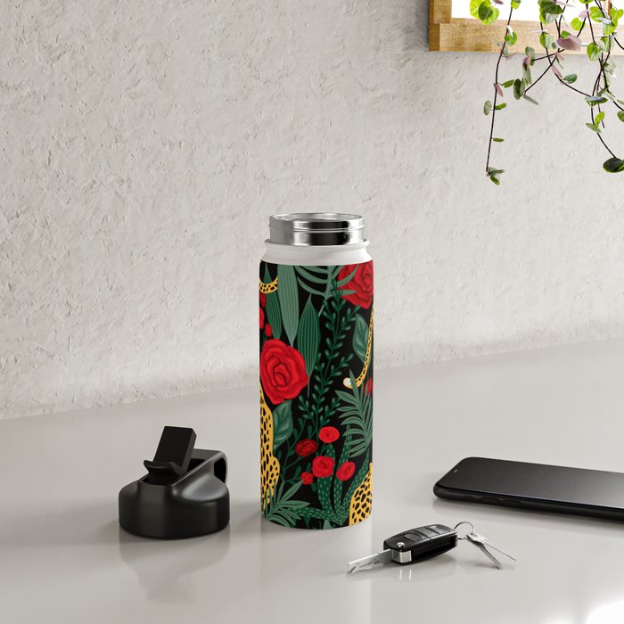 Leopards & Roses Pattern Water Bottle Gallery Image 4