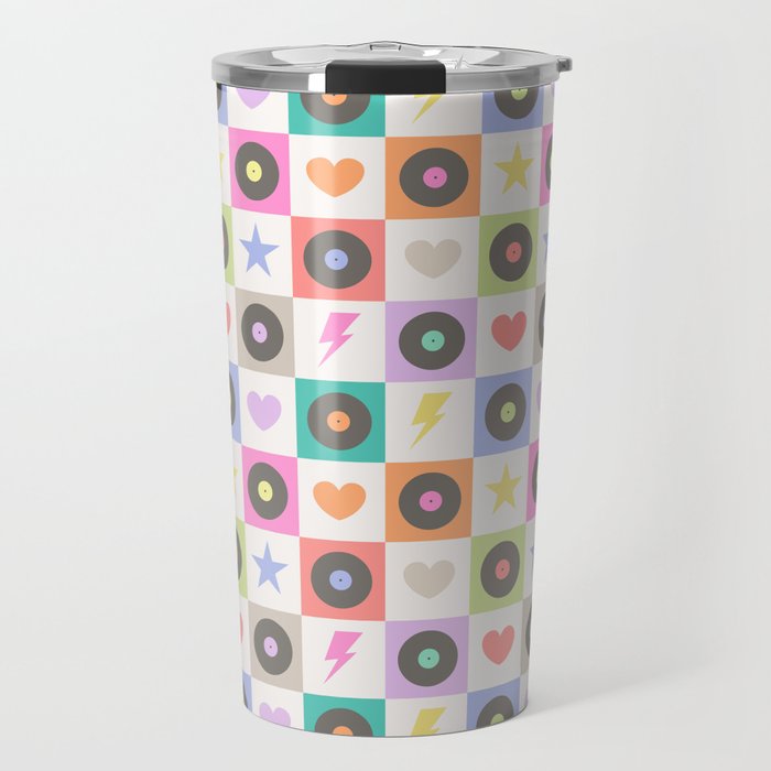 Colorful Checkerboard 80s - Pastel Colors Travel Mug Gallery Image 1