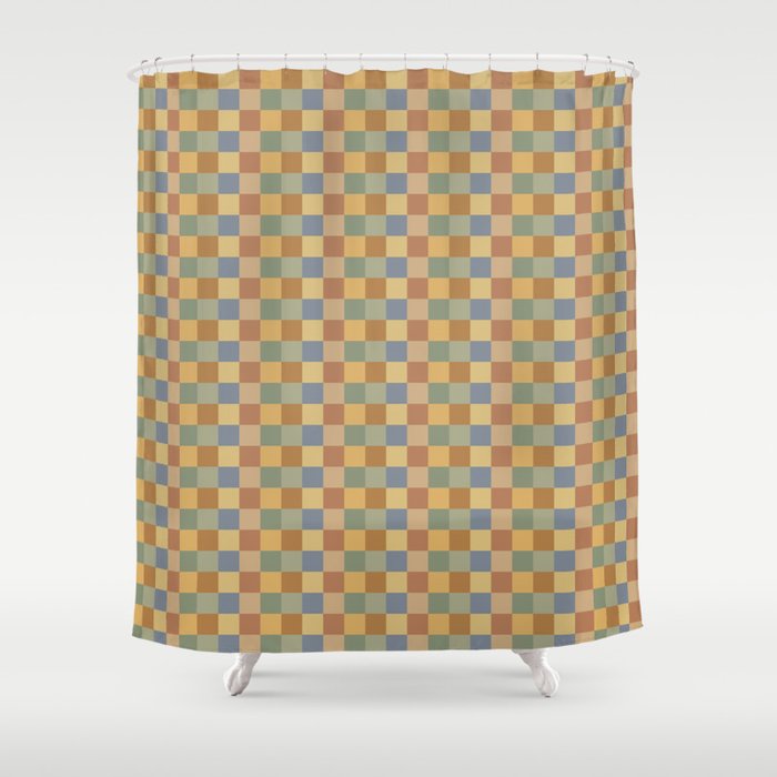 Checkered Multicolor Pattern IV Earthy Rainbow Shower Curtain Gallery Image 1