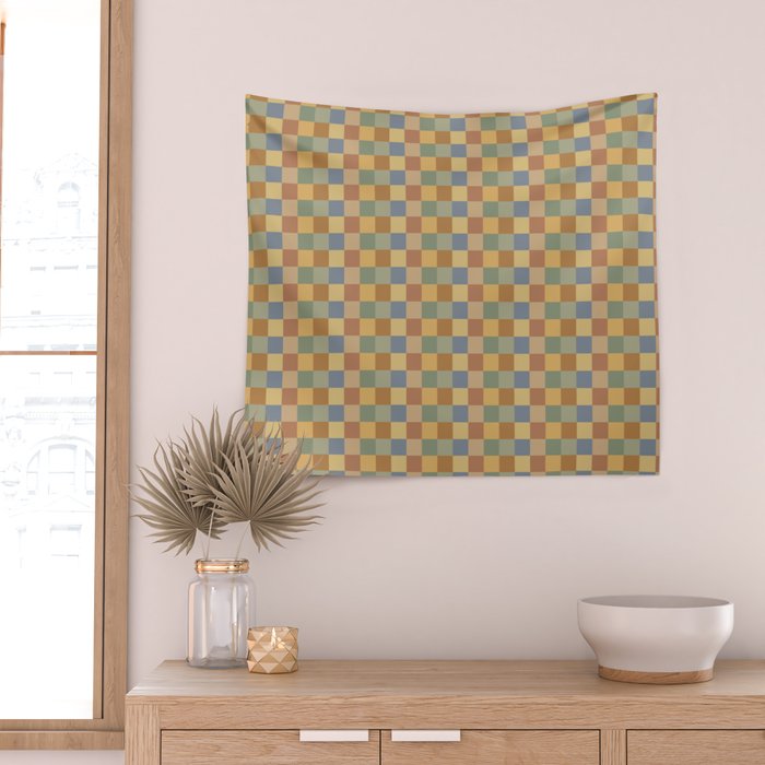 Checkered Multicolor Pattern IV Earthy Rainbow Wall Tapestry Gallery Image 2