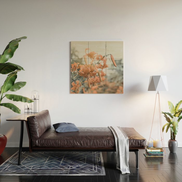 Lily - Orange terra cotta modern botanical floral Wood Wall Art Gallery Image 2