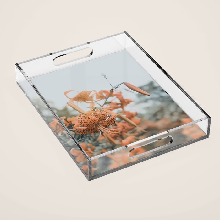 Lily - Orange terra cotta modern botanical floral Acrylic Tray Gallery Image 1