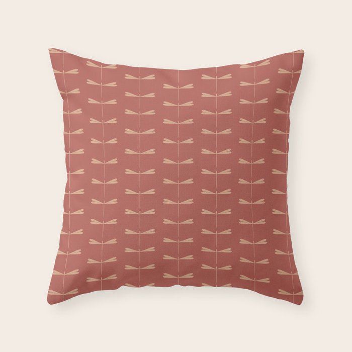 Dragonfly Pattern XVI Rose Pink Throw Pillow Gallery Image 1