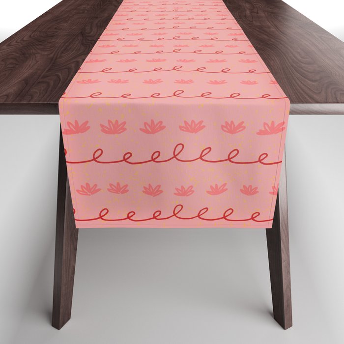 Abstract Cookie Pattern Doodle in Red & Peach Pink Table Runner Gallery Image 1