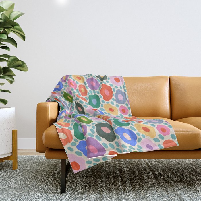 Happy Colorful Flower Throw Blanket Gallery Image 1