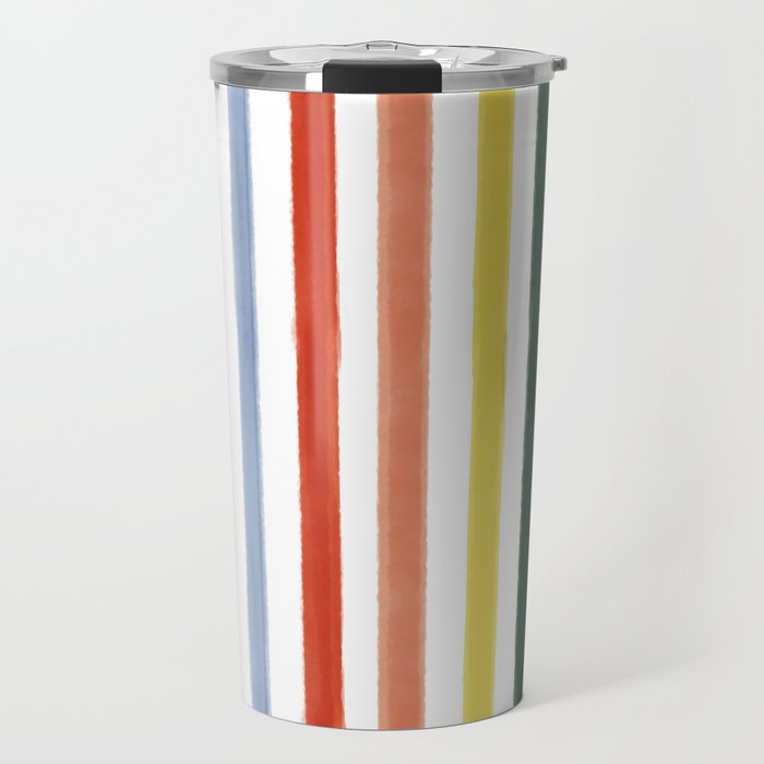 Classic Summer Watercolor Stripes Travel Mug Gallery Image 1