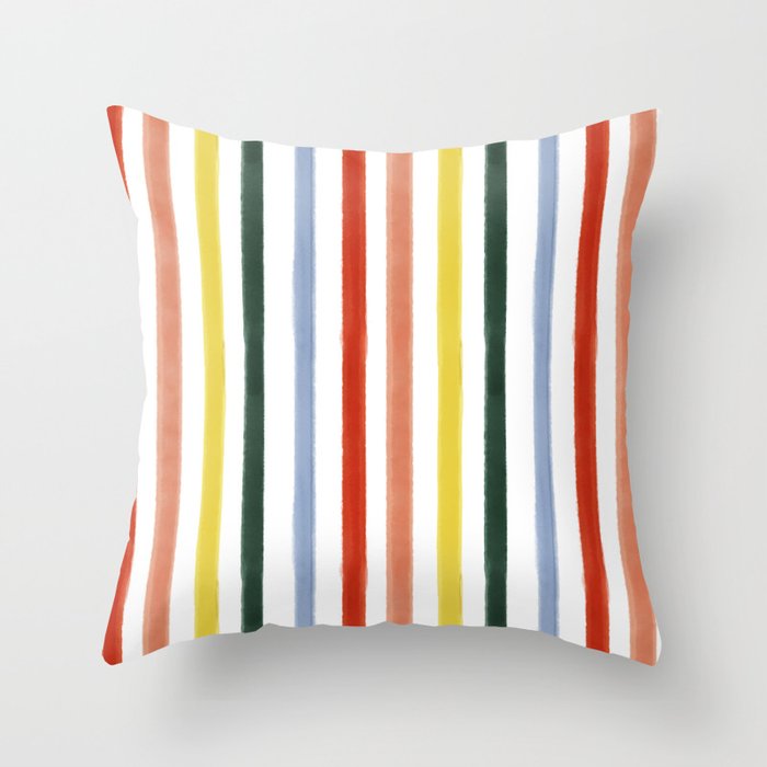 Classic Summer Watercolor Stripes Throw Pillow Gallery Image 1