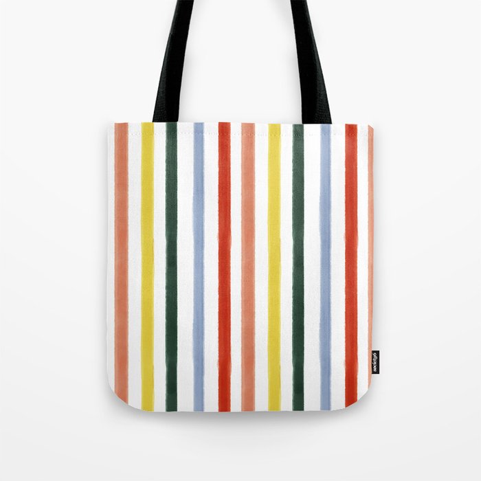 Classic Summer Watercolor Stripes Tote Bag Gallery Image 1