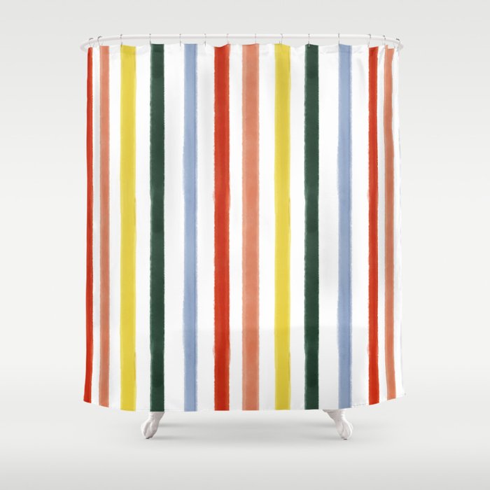 Classic Summer Watercolor Stripes Shower Curtain Gallery Image 1