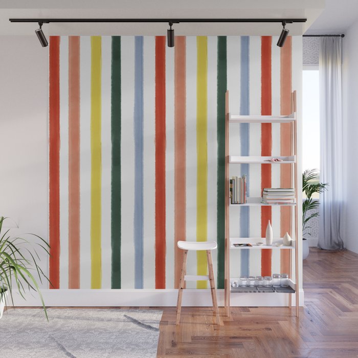 Classic Summer Watercolor Stripes Wall Mural Gallery Image 1