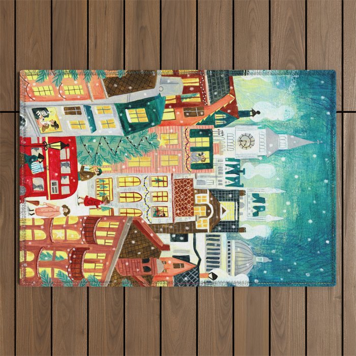 London city lights in the snow Outdoor Rug Gallery Image 1