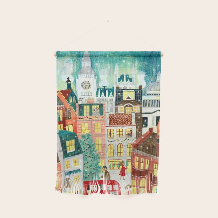 London city lights in the snow Wall Hanging Gallery Image 1