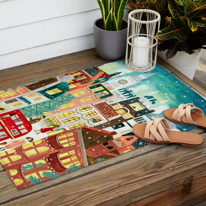 London city lights in the snow Outdoor Rug Gallery Image 2
