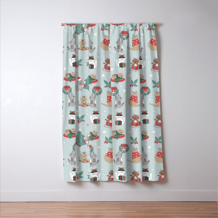 Christmas Festive Cute Holiday Kittens Window Curtain Gallery Image 3