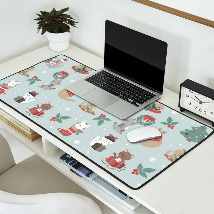 Christmas Festive Cute Holiday Kittens Desk Mat Gallery Image 2