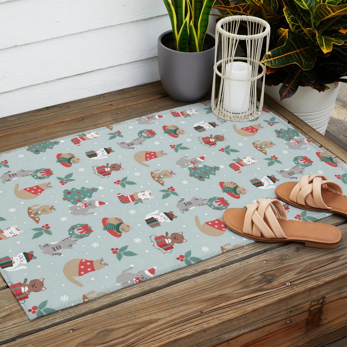 Christmas Festive Cute Holiday Kittens Outdoor Rug Gallery Image 2
