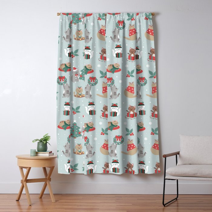 Christmas Festive Cute Holiday Kittens Window Curtain Gallery Image 1