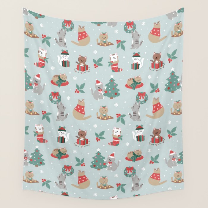Christmas Festive Cute Holiday Kittens Wall Tapestry Gallery Image 4