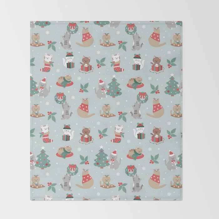 Christmas Festive Cute Holiday Kittens Throw Blanket Gallery Image 2