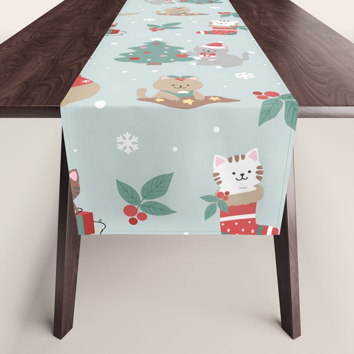 Christmas Festive Cute Holiday Kittens Table Runner Gallery Image 1