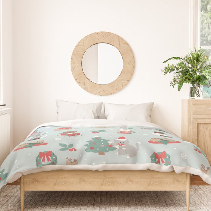 Christmas Festive Cute Holiday Kittens Duvet Cover Gallery Image 3