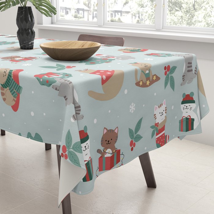 Christmas Festive Cute Holiday Kittens Tablecloth Gallery Image 3