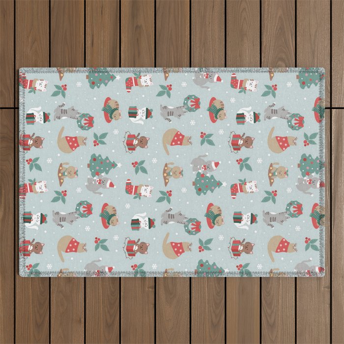 Christmas Festive Cute Holiday Kittens Outdoor Rug Gallery Image 1