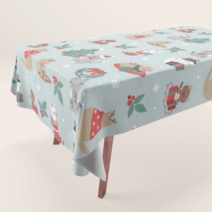 Christmas Festive Cute Holiday Kittens Tablecloth Gallery Image 1